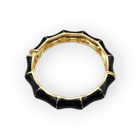 Black and Gold Bangle – Elegant Enamel Bamboo Hinge Bracelet - Picture 8 of 9